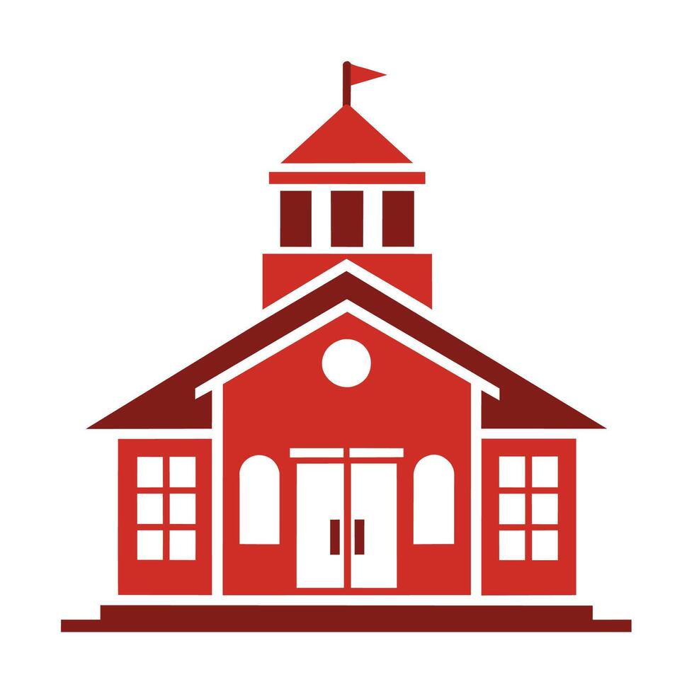 A red building with a flag on top, showcasing a traditional yet modern architectural design, A sleek and modern representation of a traditional schoolhouse vector