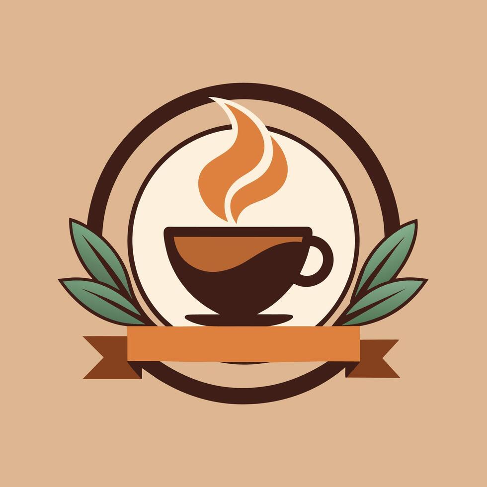 un taza de café adornado con un cinta alrededor él, Perfecto para un de moda café tienda logo, crear un minimalista logo para un de moda café comercio, minimalista sencillo moderno logo diseño vector