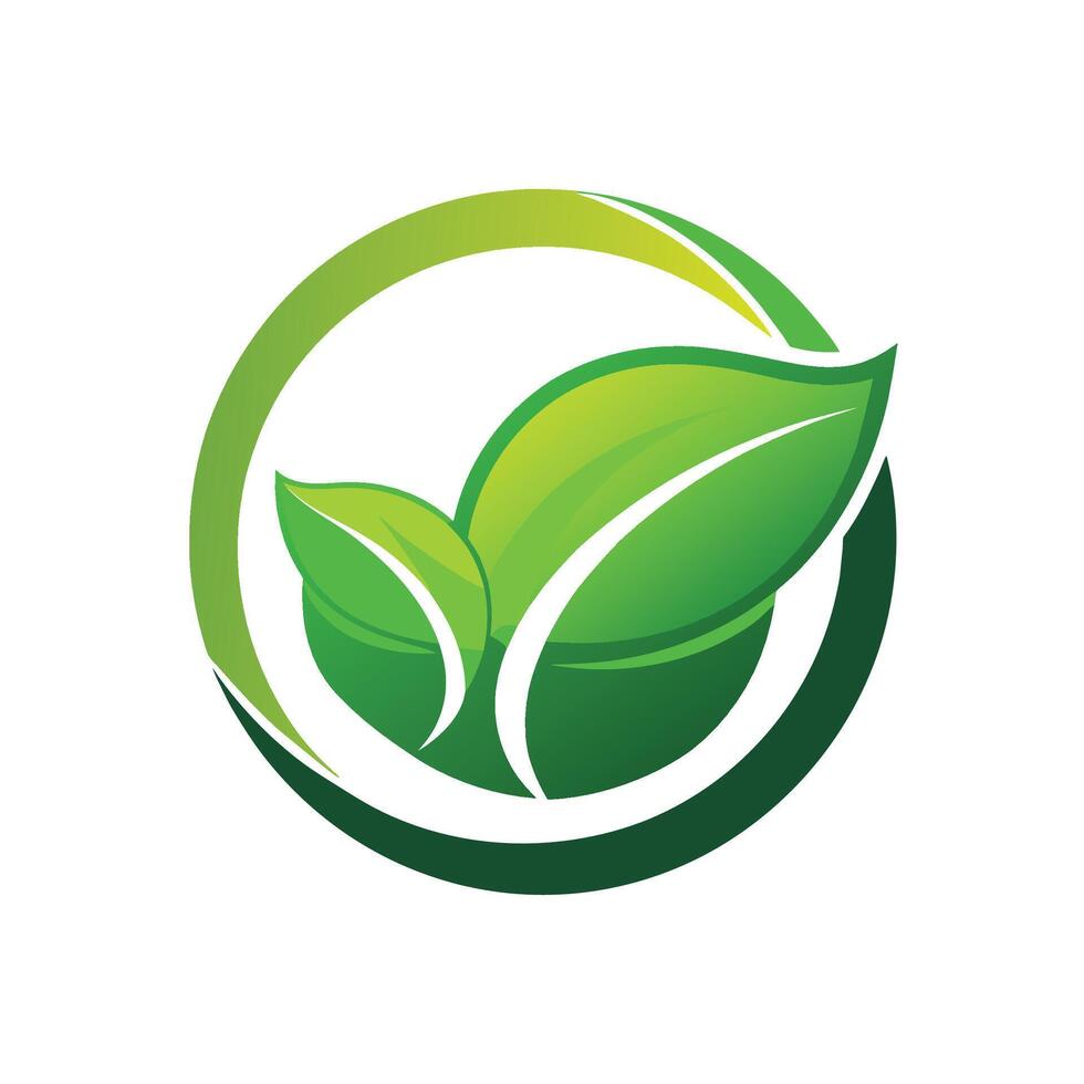 A minimalist logo featuring a green leaf enclosed within a circular shape, Create a minimalist logo for a sustainable, eco-friendly brand vector