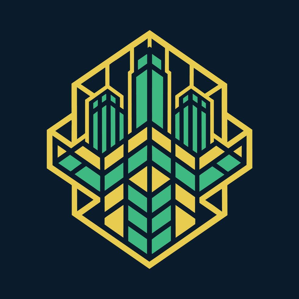 Stylized geometric design in shades of green and yellow, inspired by an urban grid pattern, Create a geometric pattern inspired by urban grid systems and city planning principles vector