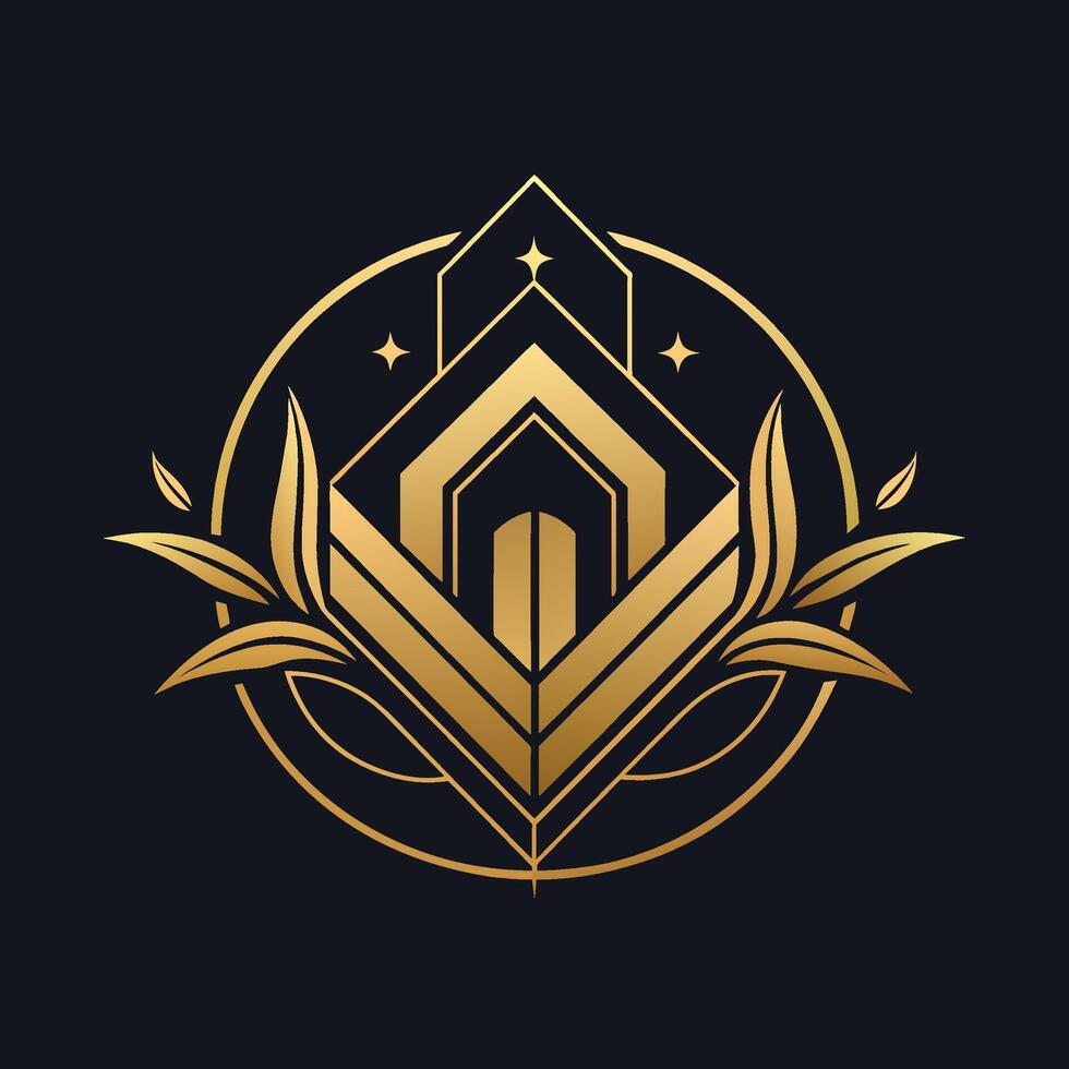 A sleek gold logo stands out against a bold black background, creating a modern and luxurious aesthetic, Design a clean and modern logo for a high-end home decor brand that exudes luxury and style vector
