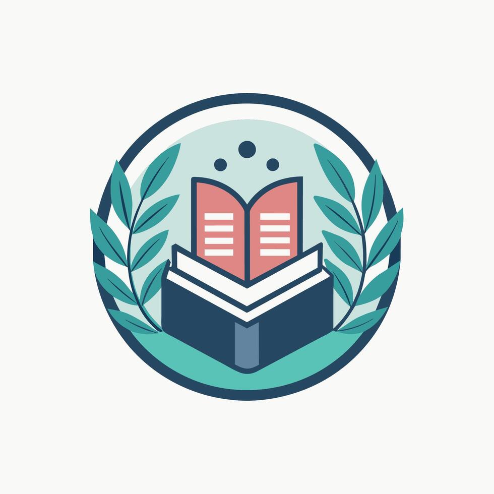 un abierto libro metido en parte superior de otro libro en un plano superficie, diseño un minimalista logo para un boutique librería con sólo un pequeño libro icono vector