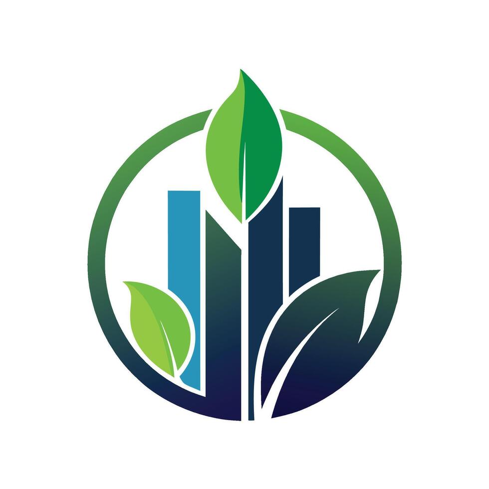A green leaf logo stands out against the backdrop of a city skyline, Create a sleek, minimalist logo for a consulting firm focused on sustainability vector