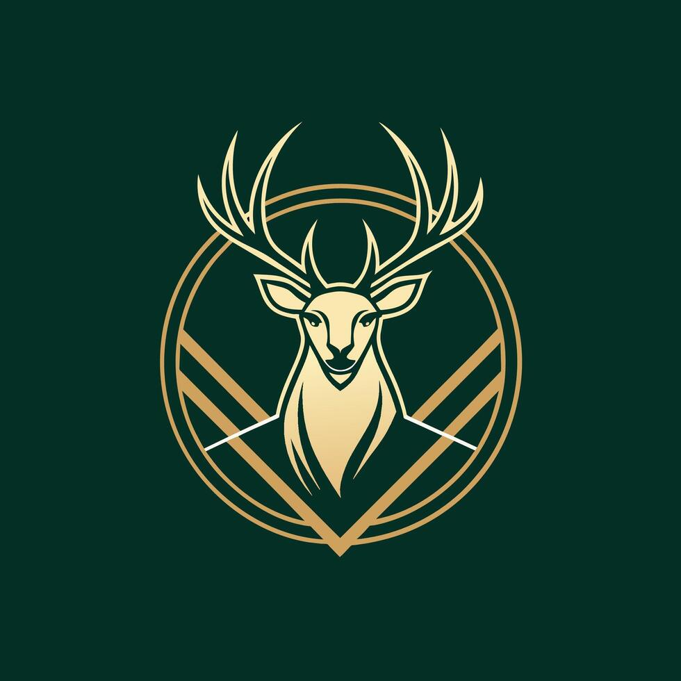 A minimalist line art deers head enclosed in a circle, set against a green background, Deer Hunt Wildlife Line Art Simple Logo, minimalist simple modern logo design vector
