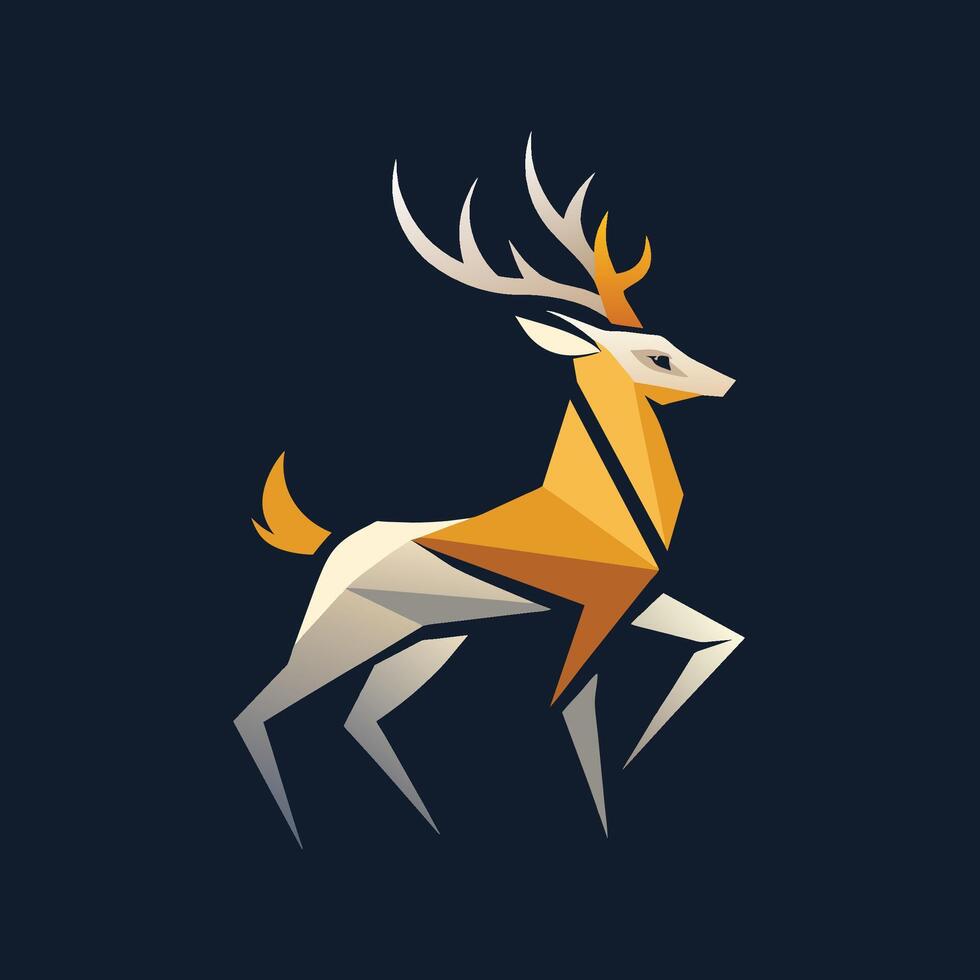 Triangular shapes forming a deer silhouette on a dark backdrop, deer minimal logo silhouette icon vector