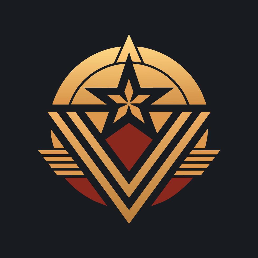 A gold star and a red circle stand out on a black background, creating a striking contrast, A simple logo inspired by the golden age of Hollywood, minimalist simple modern logo design vector