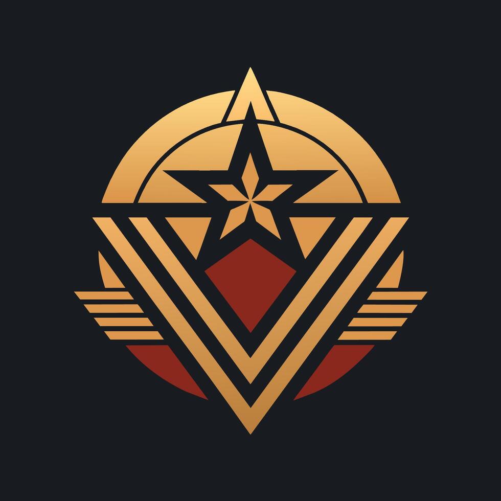 un oro estrella y un rojo circulo estar fuera en un negro fondo, creando un sorprendentes contraste, un sencillo logo inspirado por el dorado años de hollywood, minimalista sencillo moderno logo diseño vector