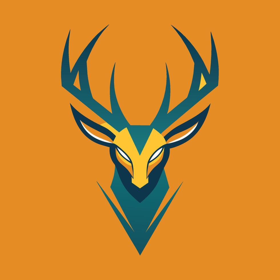 The head of a deer with prominent antlers set against a vibrant orange background, Deer antlers against a solid background, minimalist simple modern logo design vector