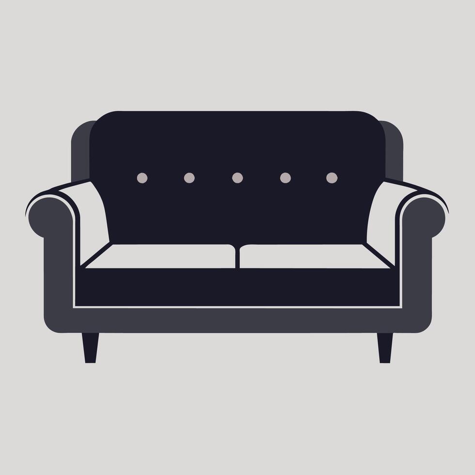 Sleek black and white couch against a gray backdrop in a contemporary setting, A sleek and contemporary sofa design with a plush, monochromatic upholstery vector