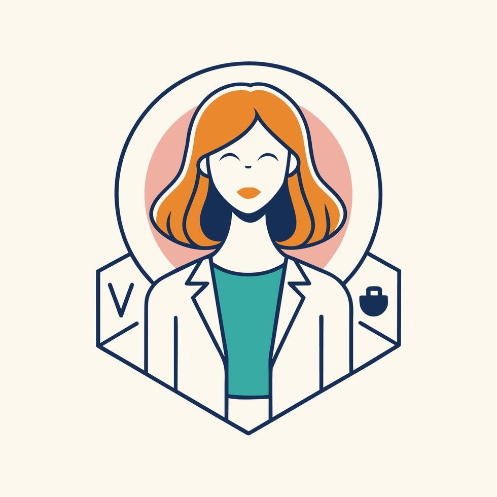 A woman with red hair wearing a white coat, Create a minimalist logo for a virtual styling service offering personalized fashion recommendations vector