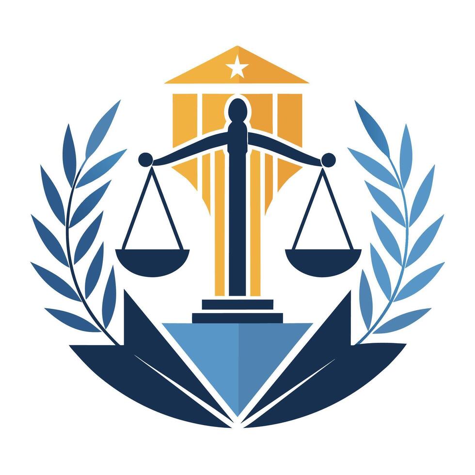 The iconic scales of justice surrounded by laurel branches symbolizing victory and honor, Create a minimalist design that portrays trust and professionalism for a legal consulting firm vector