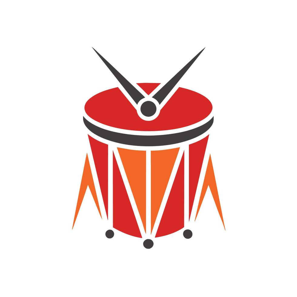 A red drum with a pair of scissors placed on top of it, Create a logo that symbolizes the rhythm of a drumbeat, minimalist simple modern logo design vector