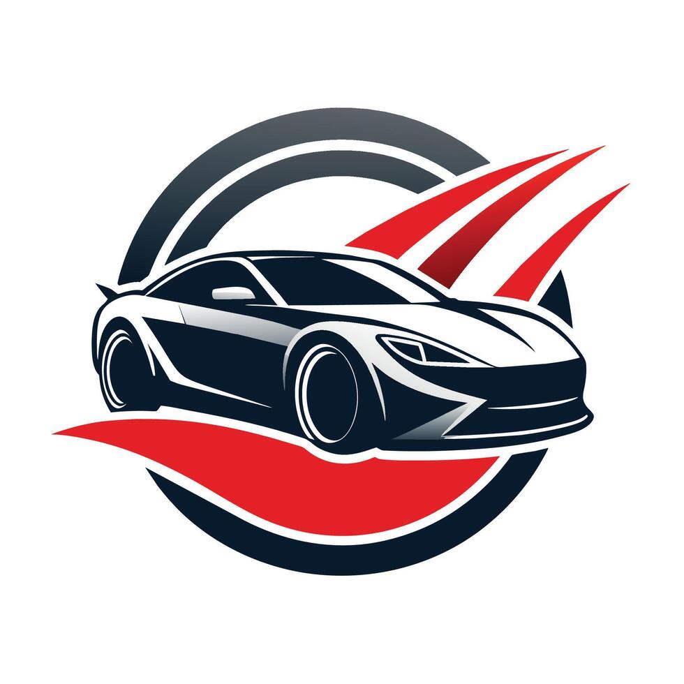 Car Logo Against Red and Blue Background, Design a sleek emblem for an automotive repair business, minimalist simple modern logo design vector