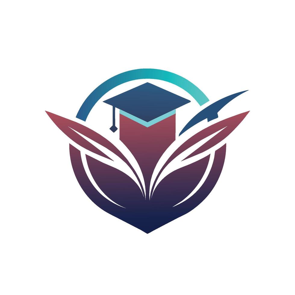 A logo design for a tech-focused educational institution, showcasing a mortar cap placed on top of a leaf, Design a sleek logo for a tech-focused educational startup vector