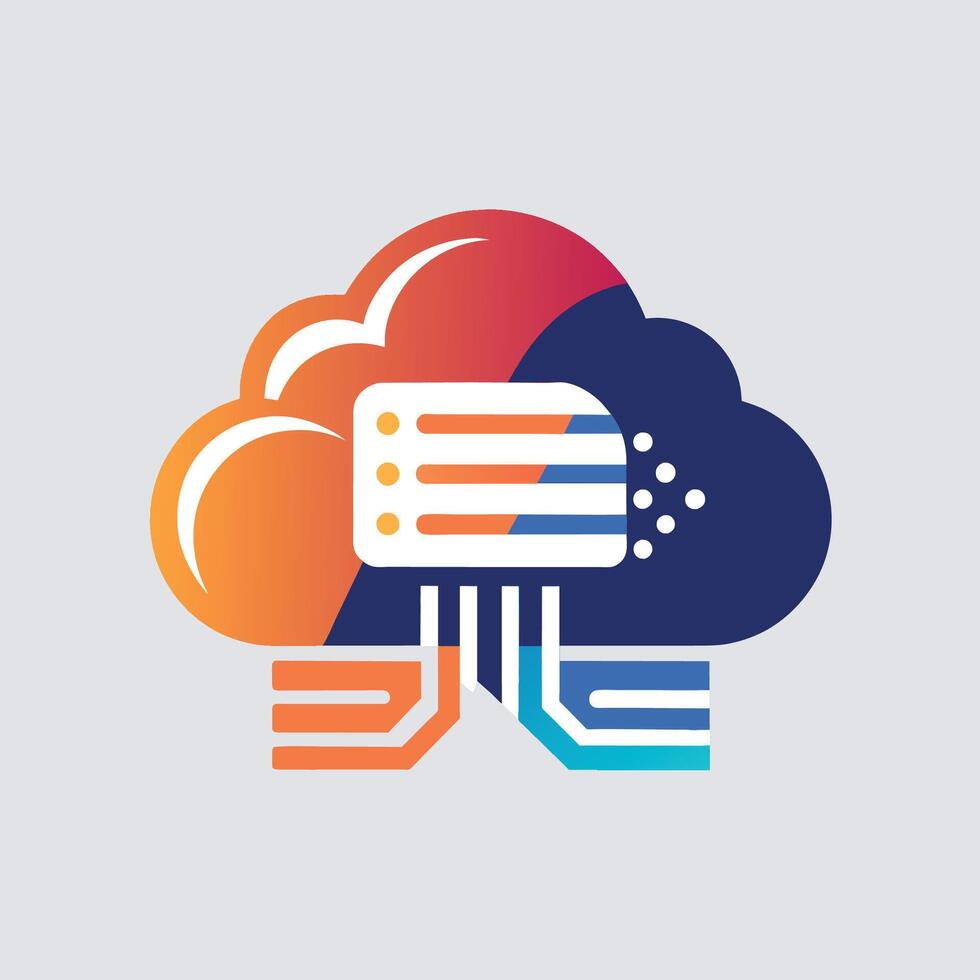 A server placed on top of a cloud, illustrating cloud hosting technology in a modern and innovative way, Design a modern and clean logo for a cloud computing service vector