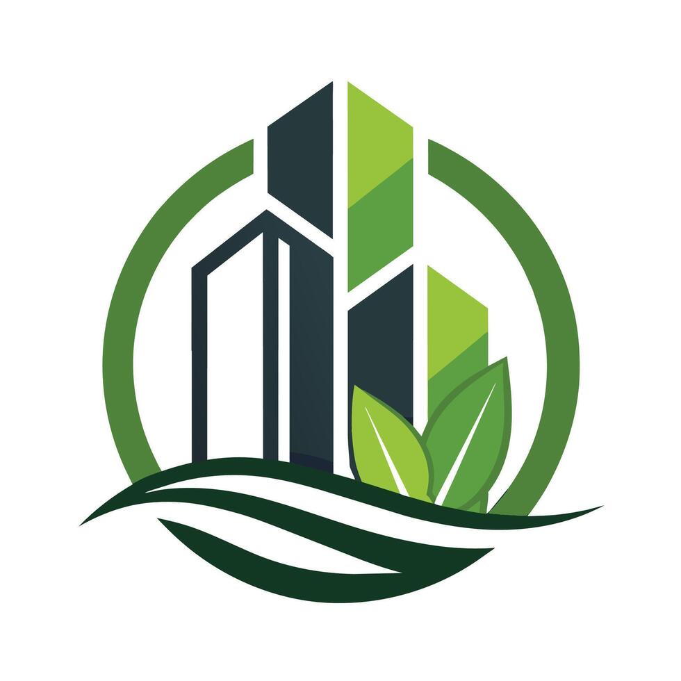 A sleek and modern logo representing a green city with sustainable architecture and environmental focus, Create a sleek and modern design for a tech incubator logo vector