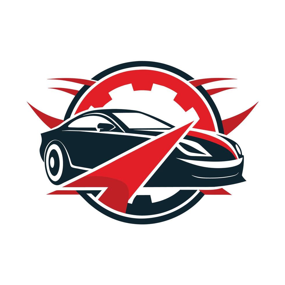A sleek car emblem featuring a red and black car design, Design a sleek emblem for an automotive repair business, minimalist simple modern logo design vector