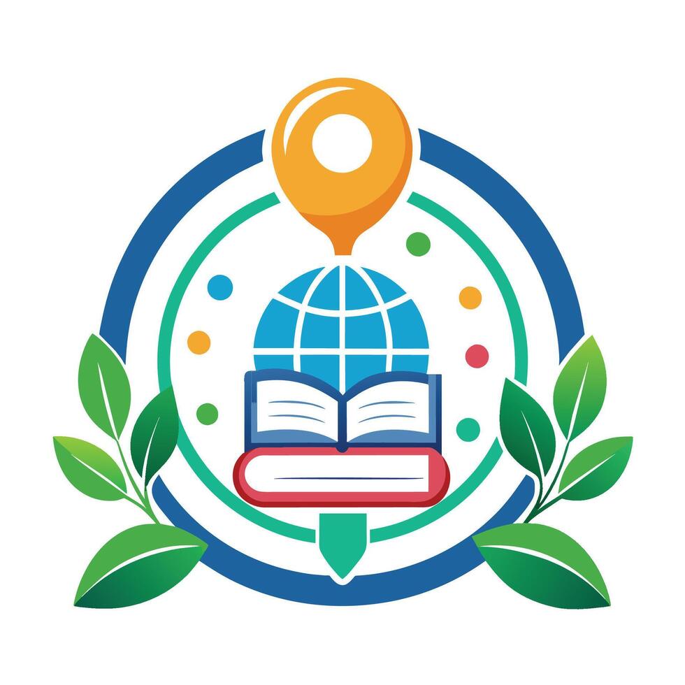 An open book with a globe resting on top, symbolizing knowledge and global awareness, Design a simple yet elegant symbol for a language learning platform vector