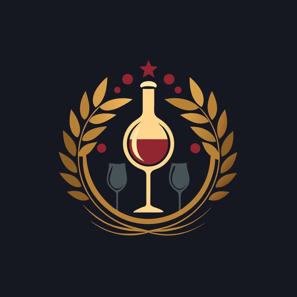 A bottle of wine and two wine glasses on a table, ready for a toast or celebration, Design a sleek and sophisticated logo for an event marketing agency vector