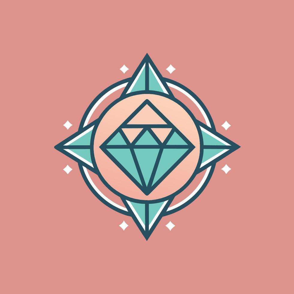 A diamond shines brightly against a soft pink backdrop, creating a striking contrast, Design a modern logo for a handmade jewelry store with a minimalistic gemstone icon vector