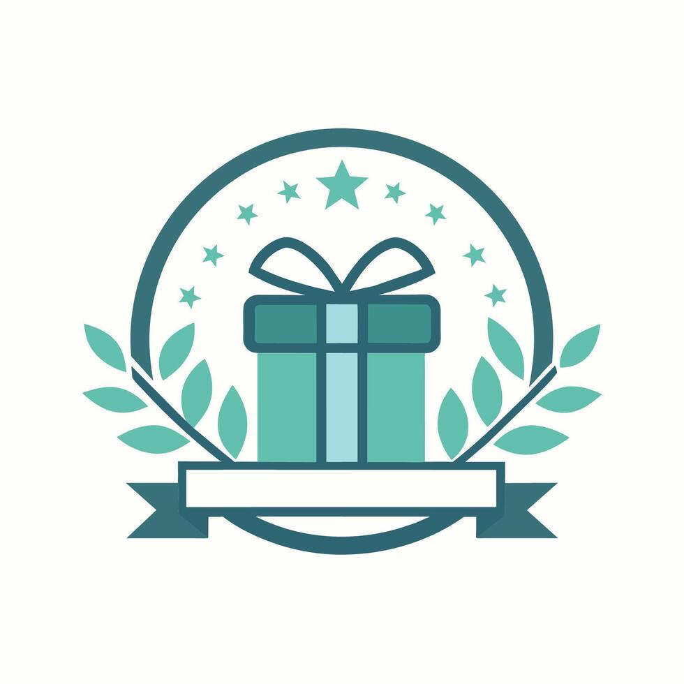 A gift box adorned with a ribbon, surrounded by stars in a minimalist setting, Generate a clean, minimalist logo for a personalized gift shop vector