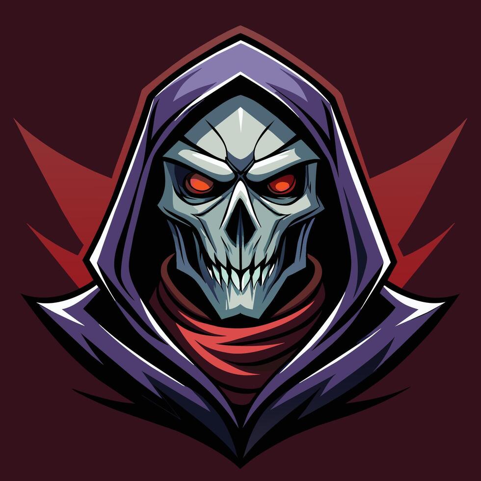 A skull wearing a hood, with glowing red eyes, Dark Grim Reaper with Mask and Hood, Illustration vector