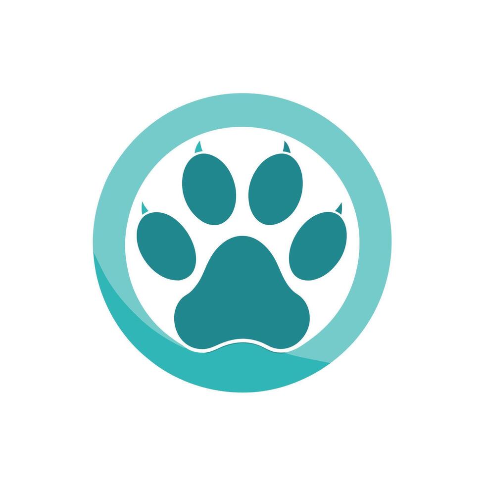 un perros pata creando un circulo forma con un largo sombra en el suelo, generar un sencillo y elegante logo presentando un mascota pata impresión en un minimalista estético vector