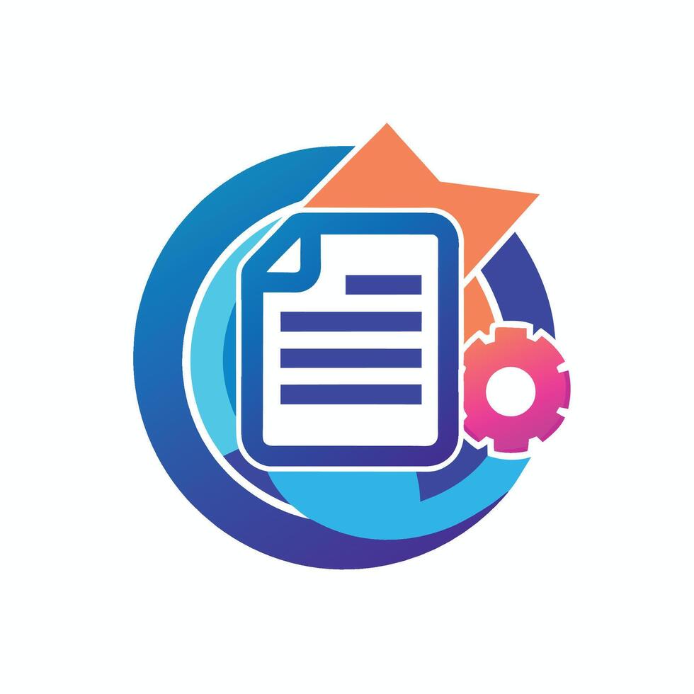 Blue and orange circle with a document placed on top of it, Generate a modern symbol for a document automation tool, minimalist simple modern logo design vector