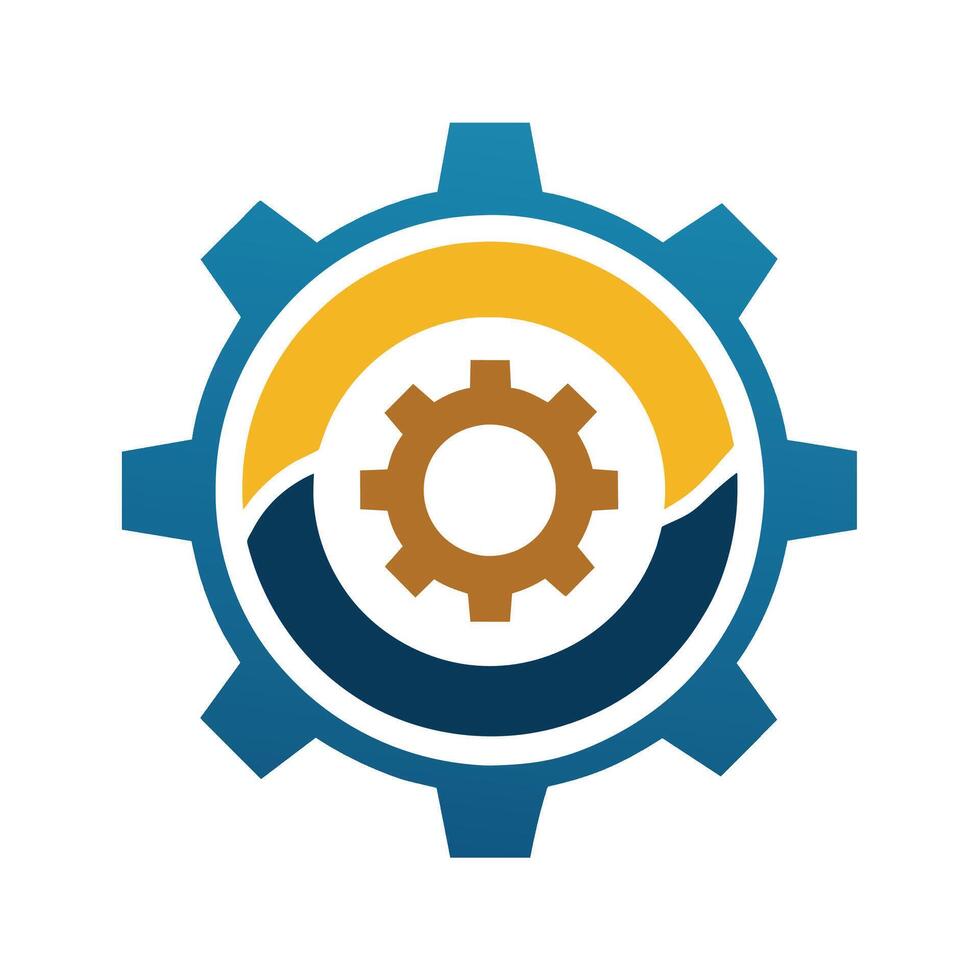 Symmetrical arrangement of gear wheels and cogs forming a logo for a company, Gear wheels and cogs in a symmetrical pattern, minimalist simple modern logo design vector