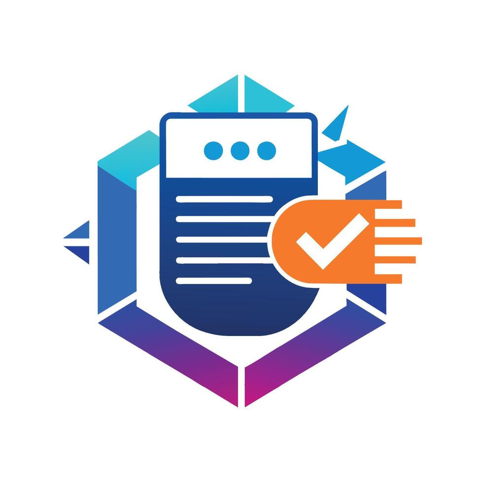 Blue and orange check mark symbolizing document automation on a plain white background, Generate a modern symbol for a document automation tool, minimalist simple modern logo design vector