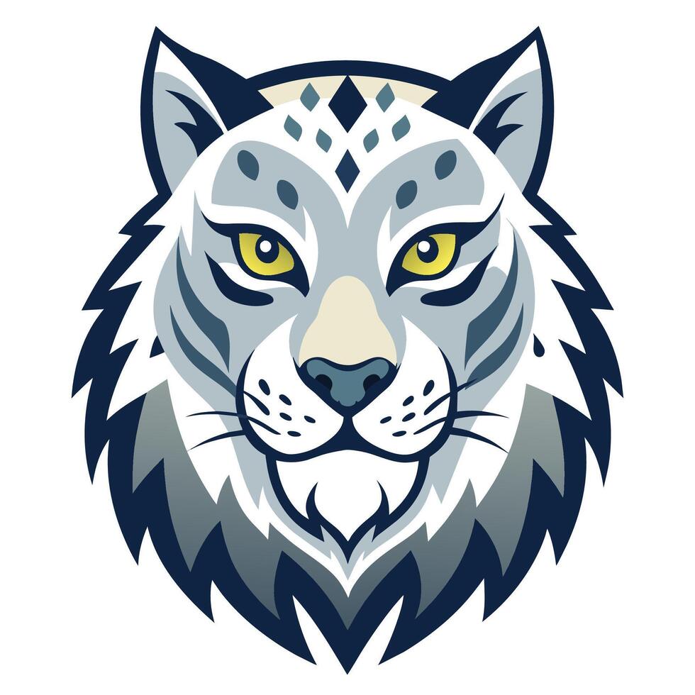 An illustration of the powerful head of a tiger, showcasing its striking yellow eyes and fierce expression, Illustrated Graphic, Minimalist Snow Leopard Logo vector