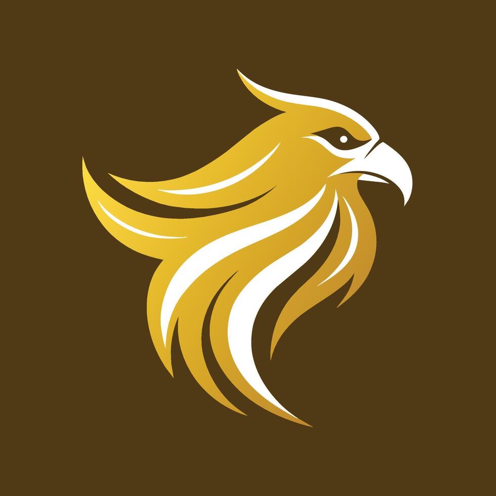 un amarillo y blanco pájaro de presa soportes en un marrón antecedentes en un minimalista y moderno diseño, dorado águila logo, minimalista sencillo moderno logo diseño vector
