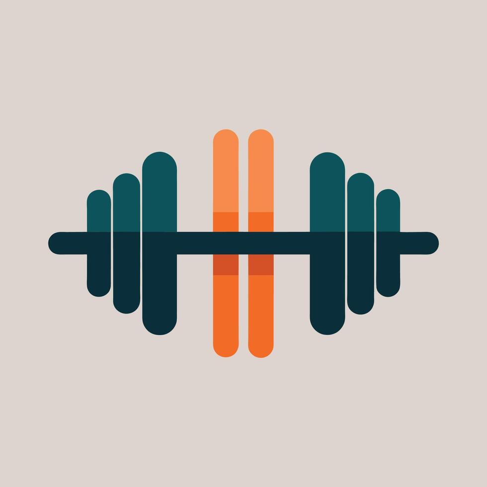 A minimalist barbell icon featuring an orange coloring in the center, Dumbbell and barbell arrangement, minimalist simple modern logo design vector