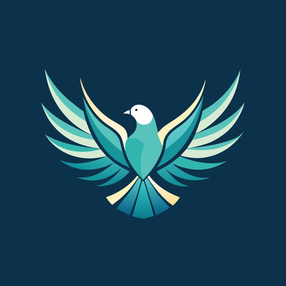 A blue bird with white wings stands out against a dark background, dove with wings Logo bussines company flat shape with bird vector