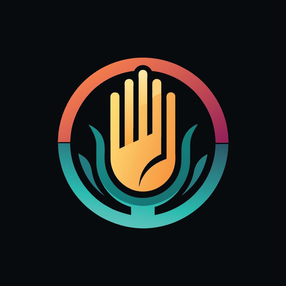 A hand positioned inside a circle, creating a logo design with a minimalist style, simple minimalist mountain logo design icon template vector