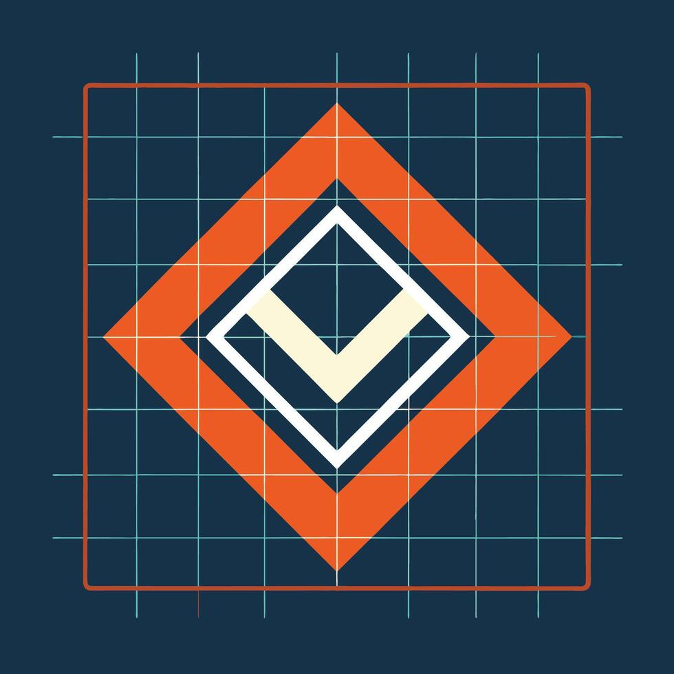Blue and orange square showcasing a diamond shape in modern and minimalist design, Grid-based layout with a modern twist, minimalist simple modern logo design vector