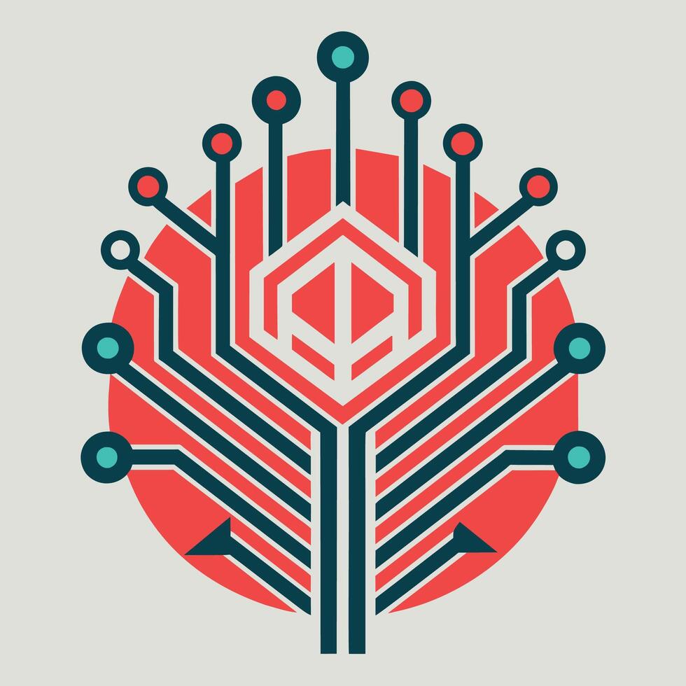 Stylized Illustration of an Electronic Circuit Board, Minimalistic design incorporating a circuit pattern, minimalist simple modern logo design vector