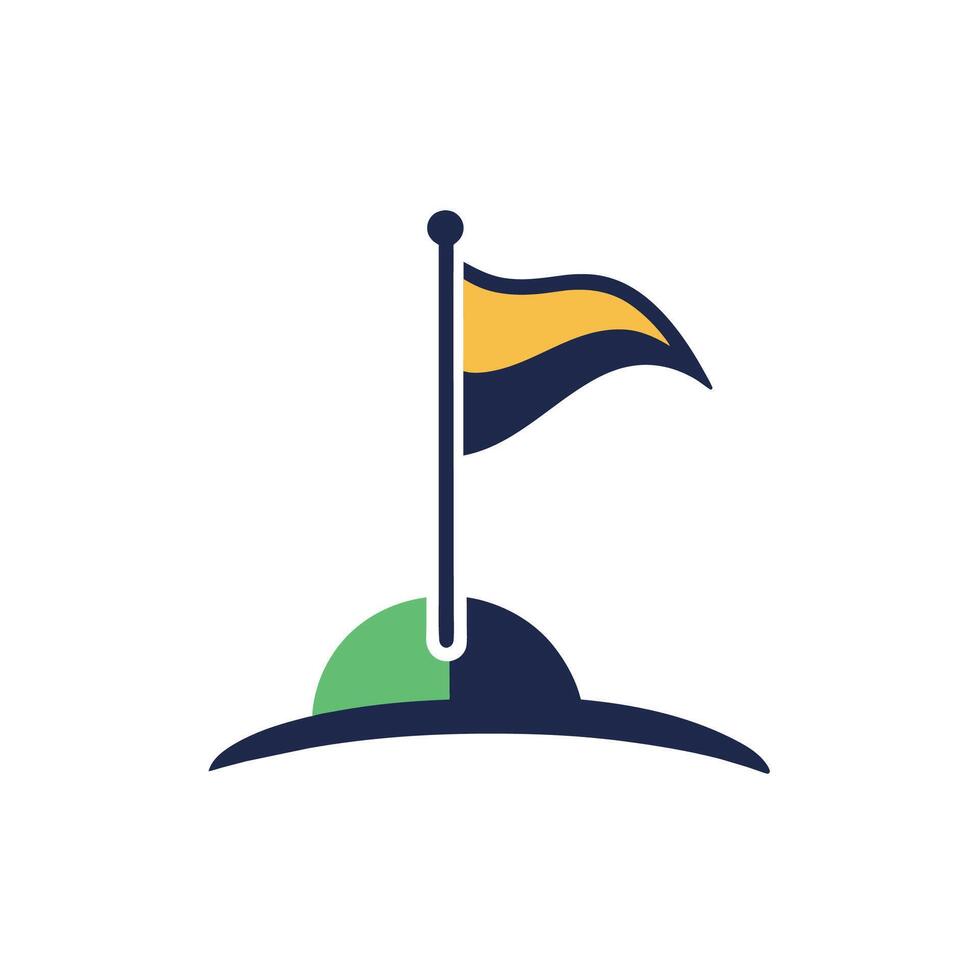 un amarillo y azul bandera soportes a el parte superior de un colina, bandera golf y alfiler creativo logo diseño, minimalista sencillo moderno logo diseño vector