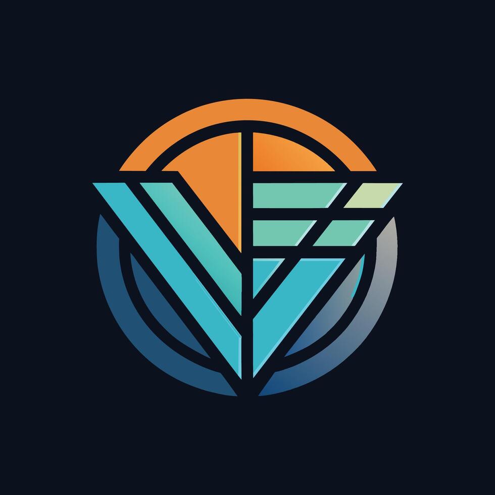 A blue and orange logo set against a sun-filled background, Logo inspired by technology and efficiency, minimalist simple modern logo design vector