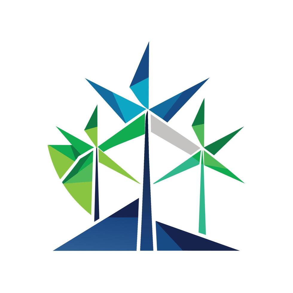 logo presentando geométrico formas representando viento turbinas, geométrico formas representando viento turbinas en movimiento, minimalista sencillo moderno logo diseño vector