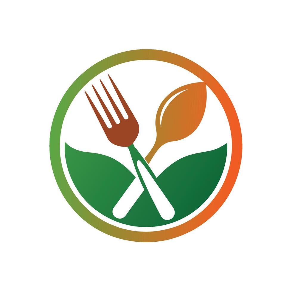 A fork and a spoon holding a leaf in a minimalist design, fork and spoon logo design, minimalist simple modern logo design vector