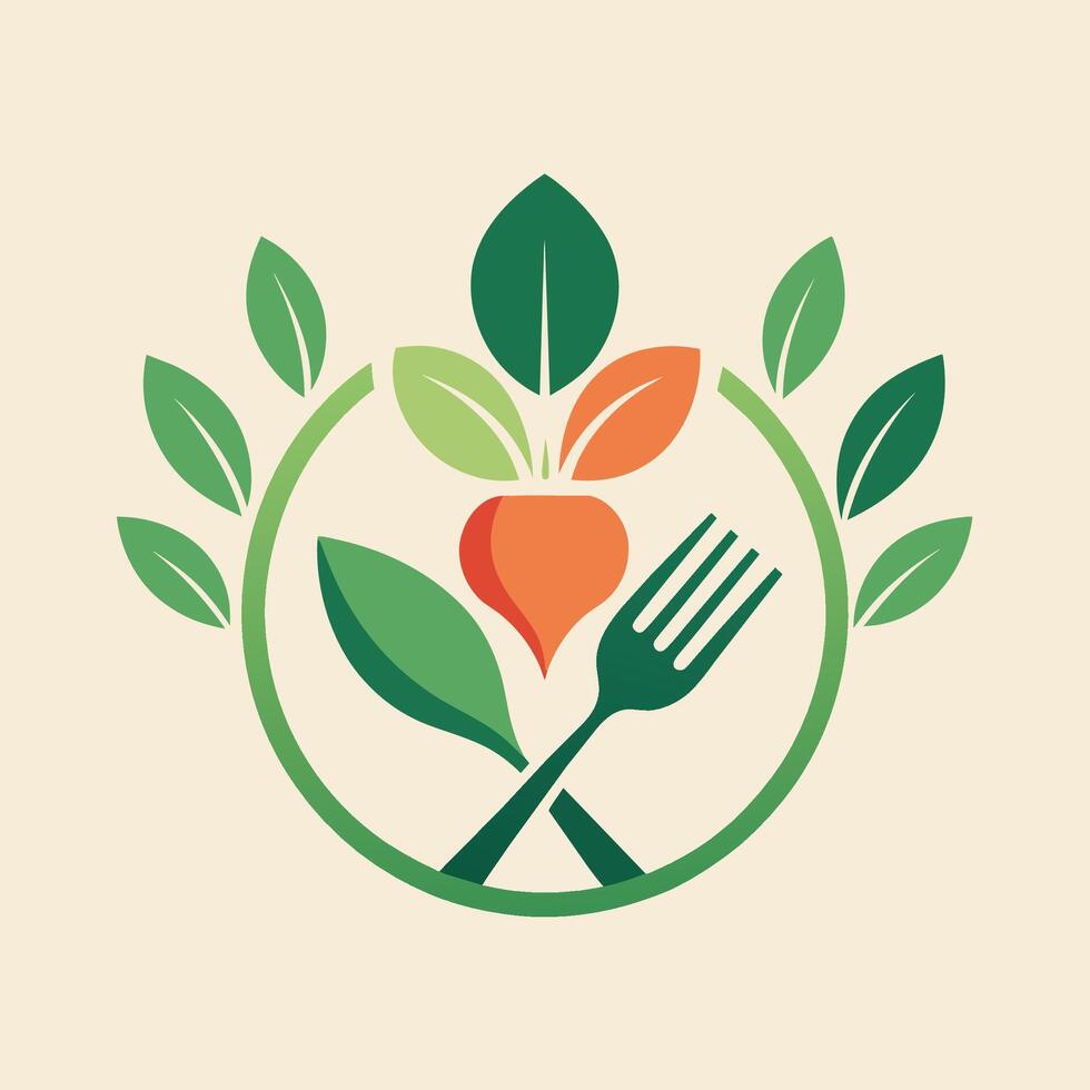 A fork and a flower arranged in a circular pattern, Minimalist branding for a vegan restaurant with a focus on organic ingredients and sustainability vector