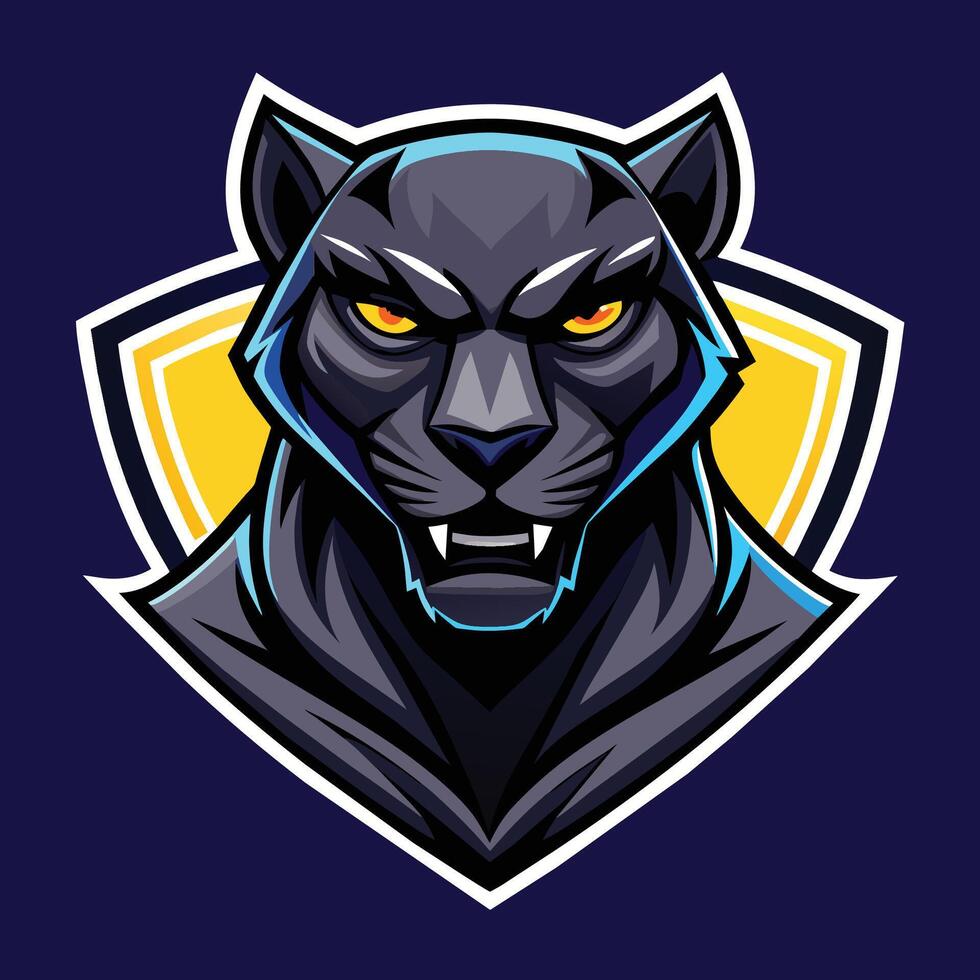 A sleek black panther mascot with yellow eyes depicted in a modern