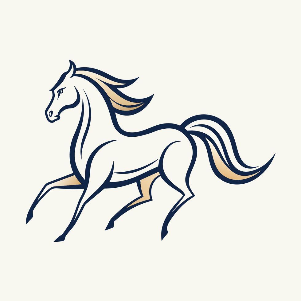 un majestuoso caballo en movimiento en contra un blanco fondo, elegante línea Arte representando un caballo en movimiento, minimalista sencillo moderno logo diseño vector