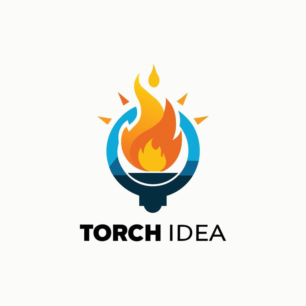 A minimalist logo featuring a torch design with the words Torch Idea incorporated, Torch Idea Simple Logo Design , minimalist simple modern logo design vector