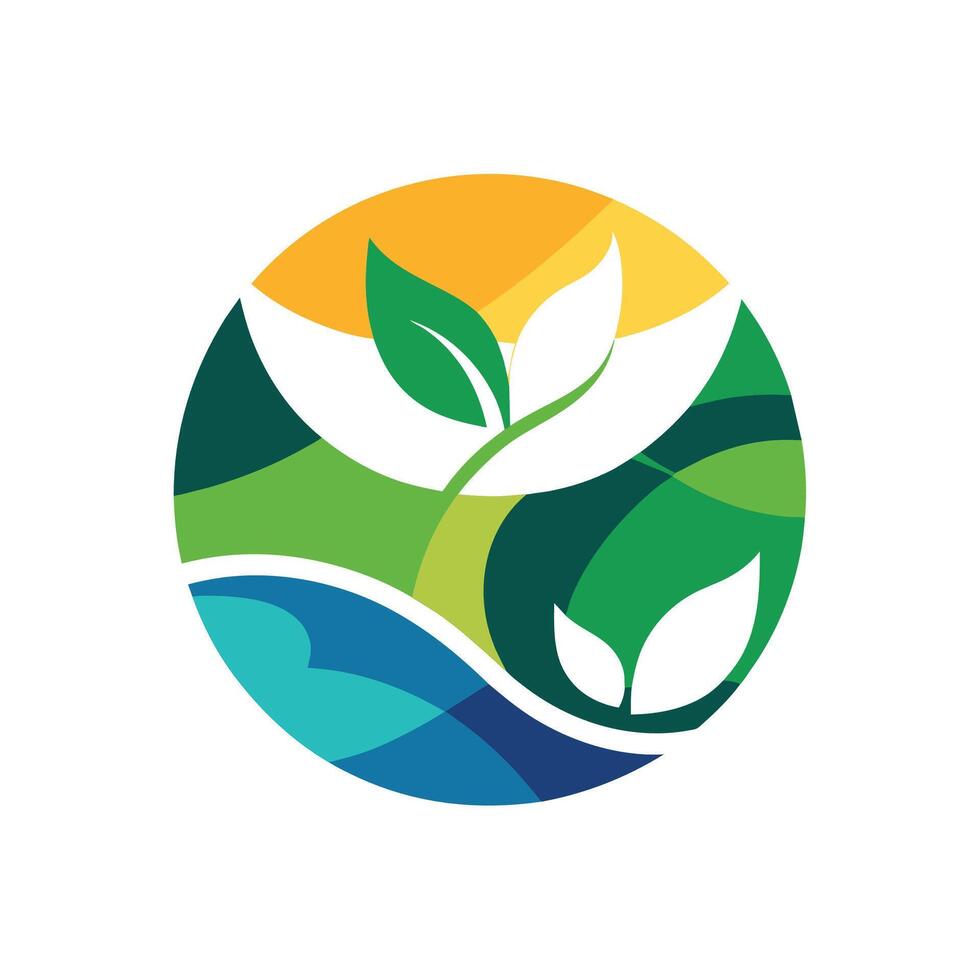 un verde hoja y agua logo diseño en un limpiar blanco fondo, utilizar sencillo formas y colores a crear un logo ese simboliza ambiental conciencia vector