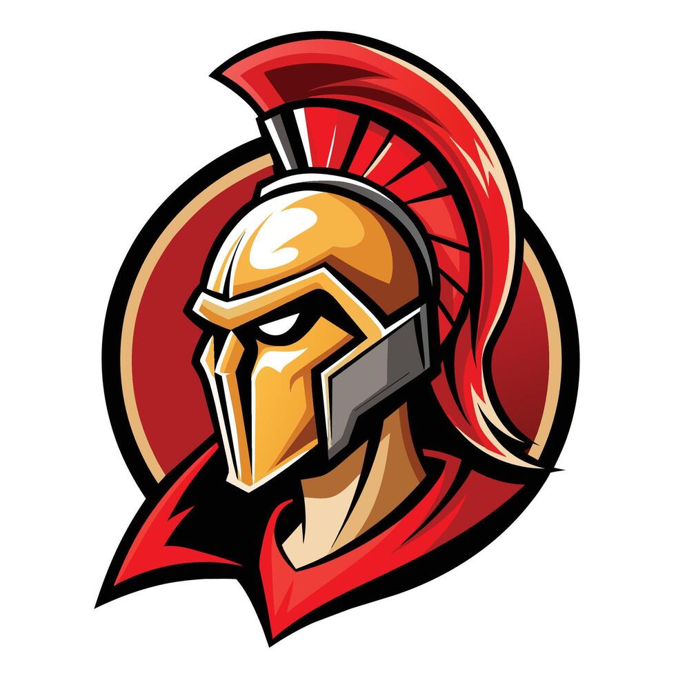 Spartan head wearing iconic helmet representing strength and courage in battle, Unleash Spartan Spirit with Striking Helmet Mascot Logo vector