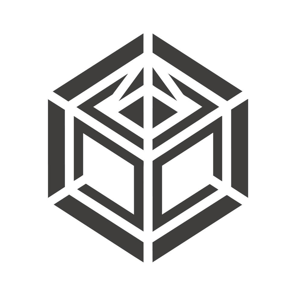 A graphic design of a cube in a monochrome color scheme, Monochrome design incorporating geometric shapes and negative space vector