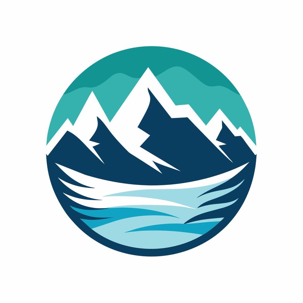 A logo design featuring a mountain with a lake in the middle, mountain logo design template vector