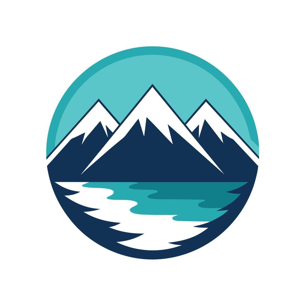 Logo design featuring blue and white colors with mountains in the background, mountain logo design template vector